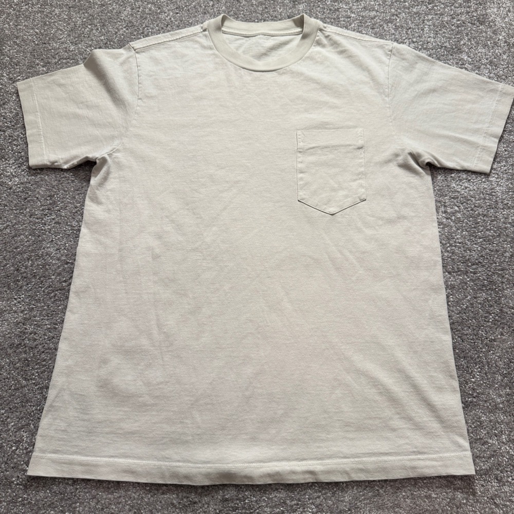 Lady White Company Shirt Mens M Cream Sanforized 100% Cotton Pocket Minimalist